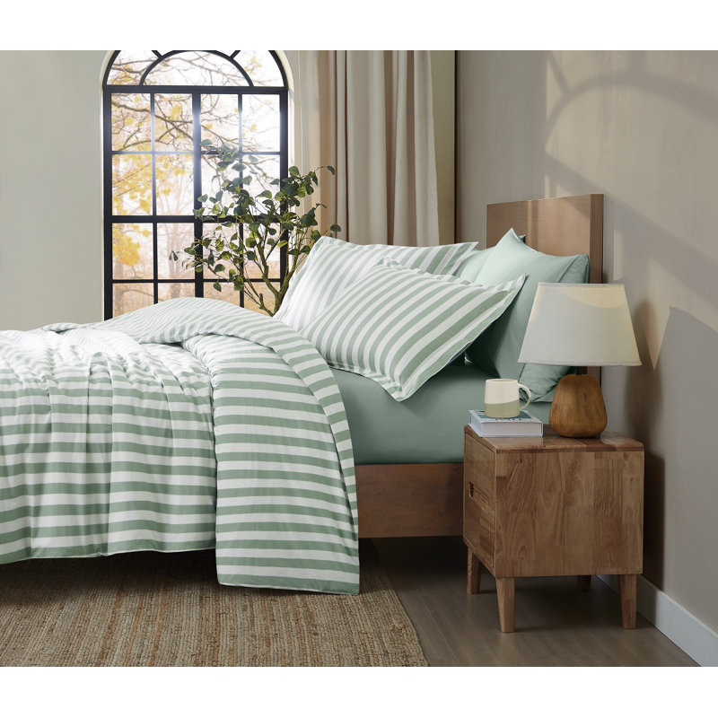 Brooklyn Loom Levi Stripe Comforter Set, White/Sage Green, Twin Comforter + 1 Standard Sham