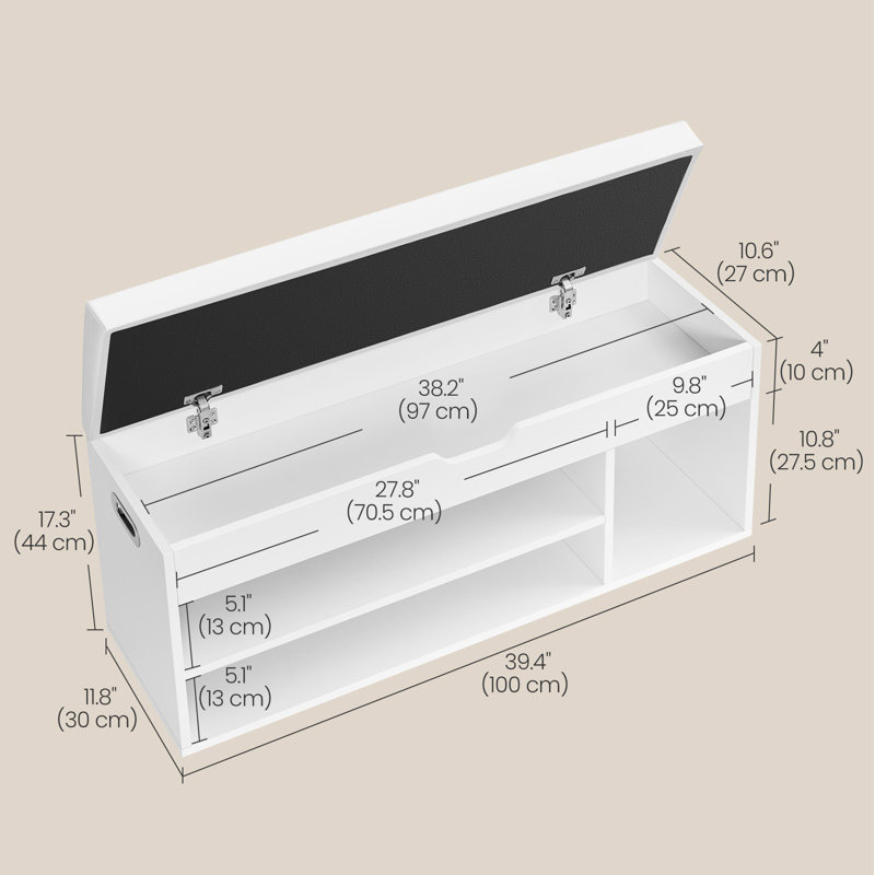 6 Pair Shoe Storage Bench, Cloud White, 17.3" H x 39.4" W x 11.8" D