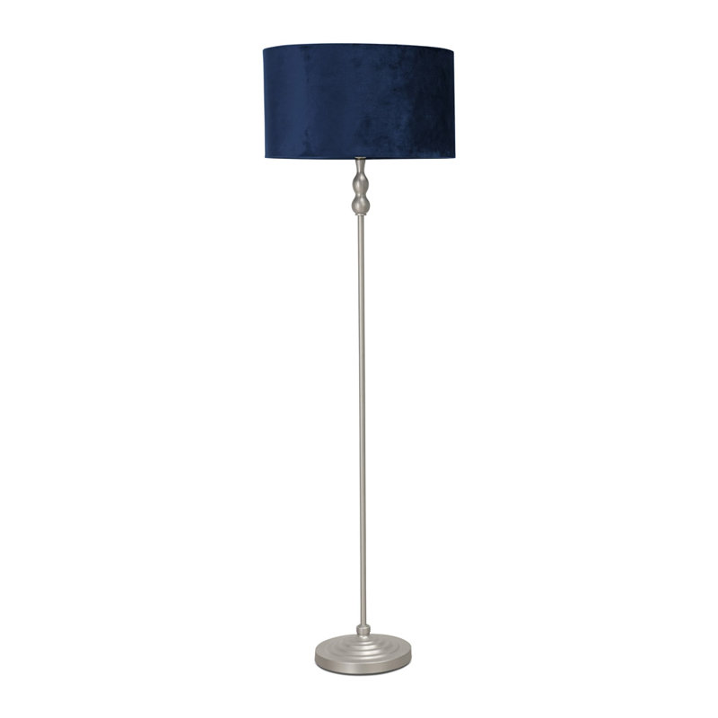 Rinnah 151cm Traditional Floor Lamp, Navy Blue, Brushed Chrome