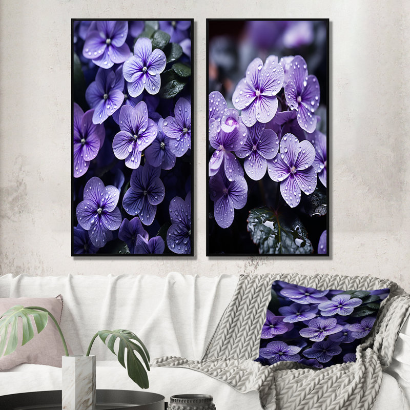 «Violets Whispering Photo», 2 pièces, Cadre noir, H 20 po x l 24 po