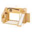 Lit simple superposé au dessus d'un lit double avec glissade et escalier, tablette de rangement et garde-robe, lit superposé en bois avec garde-corps-492616498