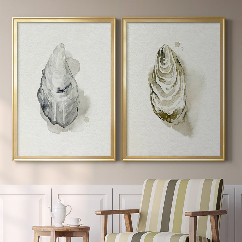 Oysters On The Bay III - Ensemble de 2 reproductions d'art sur toile encadrées, H 36,5 po x l 53 po x P 1,25 po, Or