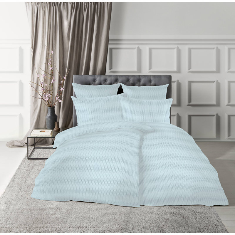 Cotton Damask Duvet Cover Set with Pillowcases, 240 x 220cm - 2 Pillowcases (80 x 80 cm), Azure Blue