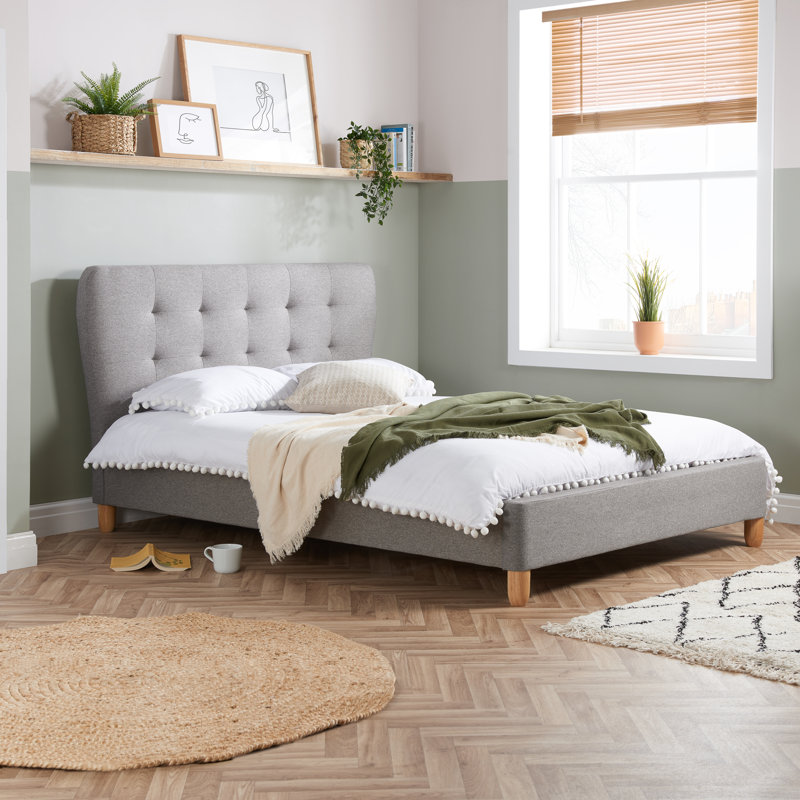 Cardi Upholstered Bed Frame, King, Grey