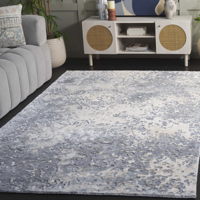 Mirage 642 Hand Knotted Viscose/Wool/Cotton Abstract Rug in Grey/Ivory