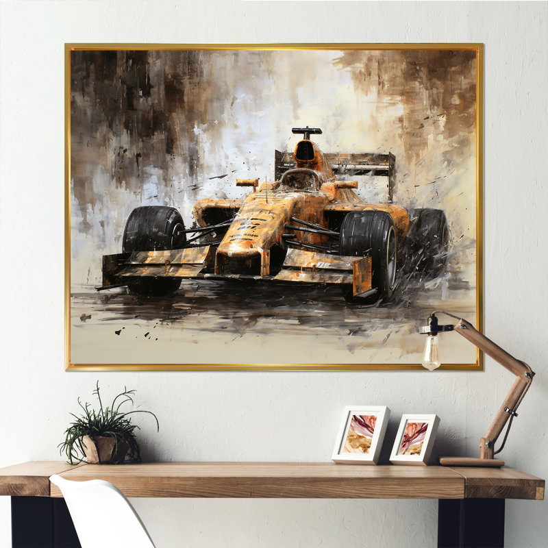 «Vintage Cartrack» - art mural, Cadre flottant doré, H 34 po x l 44 po x P 1,5 po