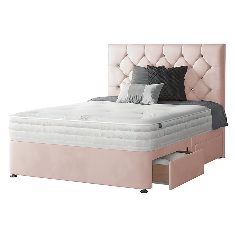 Eberhardt Divan Bed Base, Pink, 2 Right Drawers, Single (3')
