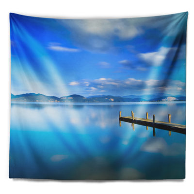 Tapisserie paysage marin avec ciel bleu nuageux