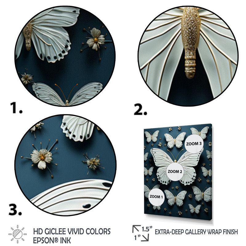 Papillon blanc et blanc, battement d'ailes de papillons, impression sur toile, Cadre flottant érable