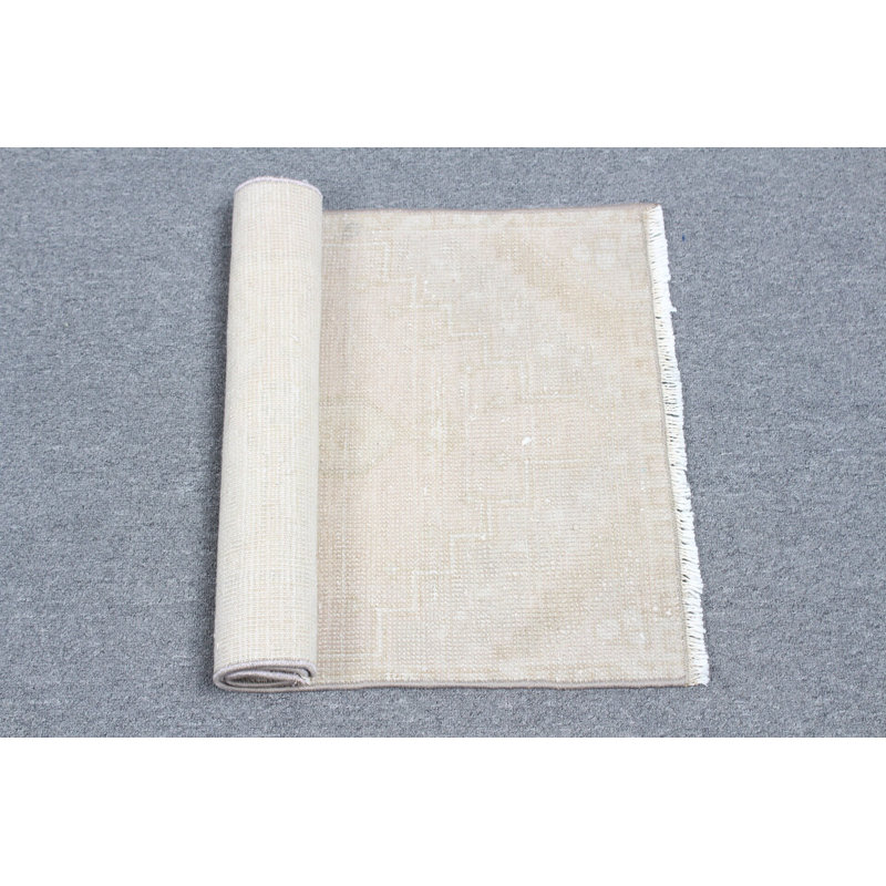 Vintage Turkish Oushak Rug Ideal for Entryway in Beige Tone Small Woven Home Decor Piece