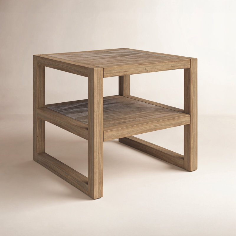 Table de bout en bois massif avec rangement Modica, Brun miel