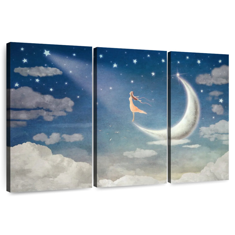 Fille Kelan parmi la lune et les étoiles, H 20 po x l 33 po