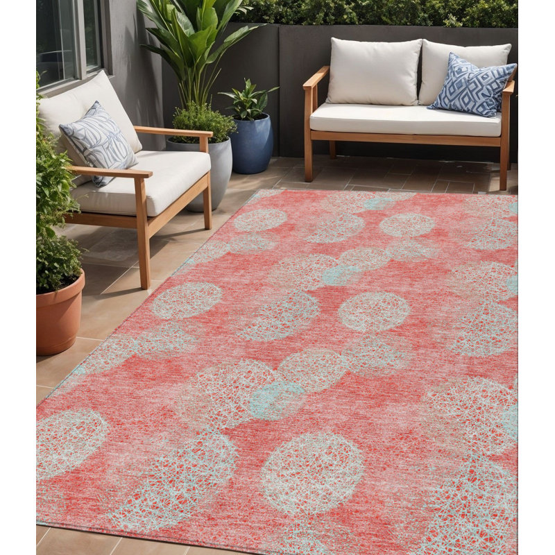 Tapis intérieur lavable à pois ivoire et bleu ciel 5 pi x 8 pi