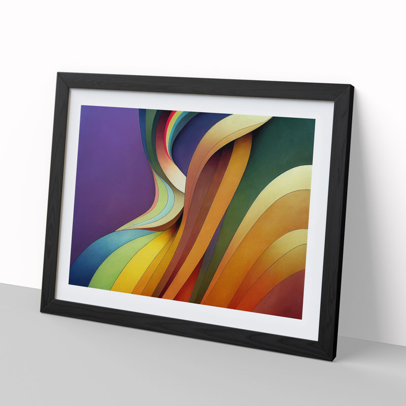 Rainbow Nouveau Abstract - Single Picture Frame Print, 46cm H x 64cm W x 2cm D, Black