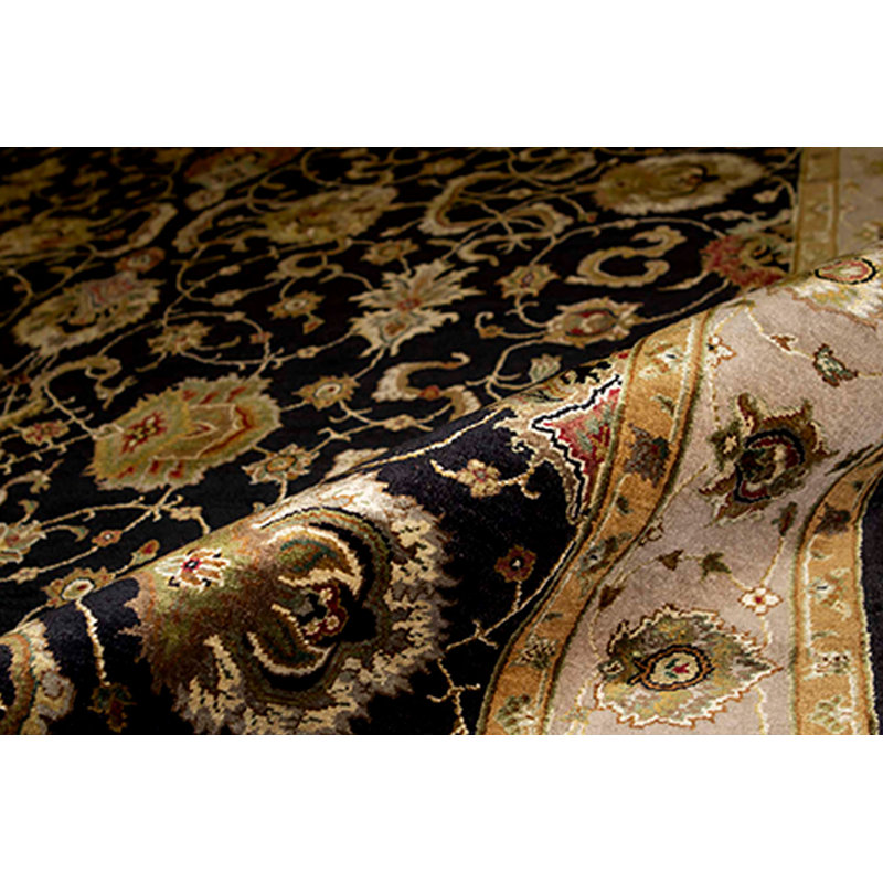 Tapis noir et ivoire de haute qualité noué à la main