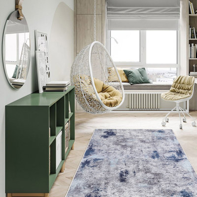Tapis tissé élégant, 5,2 x 7,5 pieds | 100% polyester, hauteur des poils de 0,3 po, antibactérien, envers en PVC antidérapant | Lavable à la machine, impression numérique 3D | Parfait pour le salon, la chambre à coucher et la décoration intérieure
