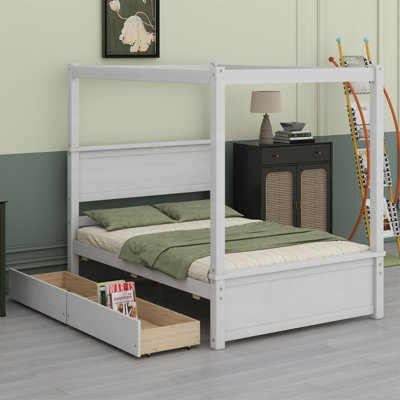 Wood Canopy Bed With Two Drawers