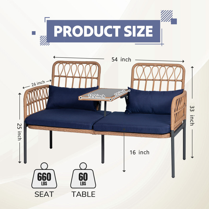 Usan 54'' Wide Straight Loveseat with Cushions, Blue