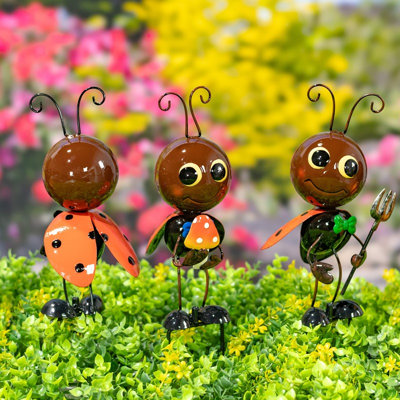 The Lucky Ladies Assorted Metal Cartoon Ladybug Garden Stakes (Set of 6)