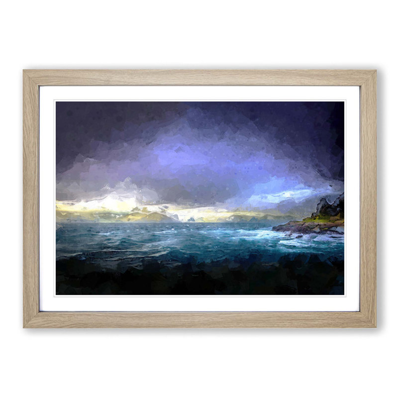 Faroe Island Ocean View - Picture Frame Graphic Art Print, Oak, 35cm H x 50cm W x 2cm D