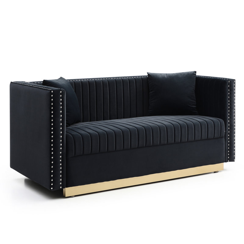 Velours rembourré - moderne, canal vertical, noir pour le salon, H 30,46 po x l 30,17 po x P 30,09 po, Noir