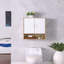 Armoire murale de salle de bain avec porte double, tablette inférieure, portes à motif ondulé, tablette intérieure réglable, installation facile, bois blanc et naturel