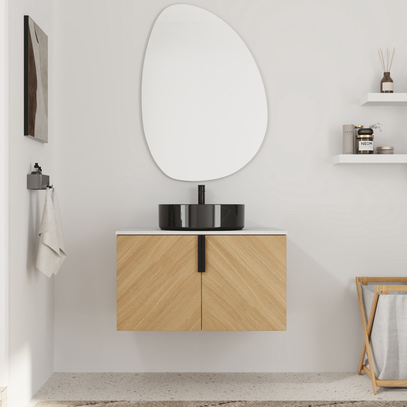 30'' Floating Single Bathroom Vanity with Ceramic Sink, Black