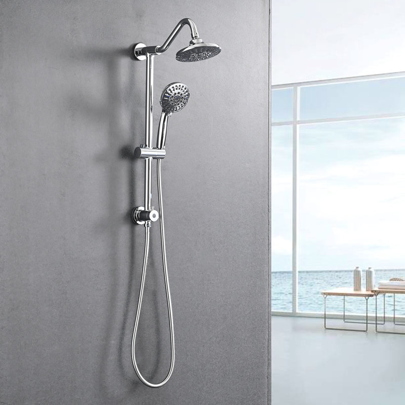 Pomme de douche à pluie de 6 po et poche - Compatible avec faible consommation d'eau - Support mural double avec fonction pratique