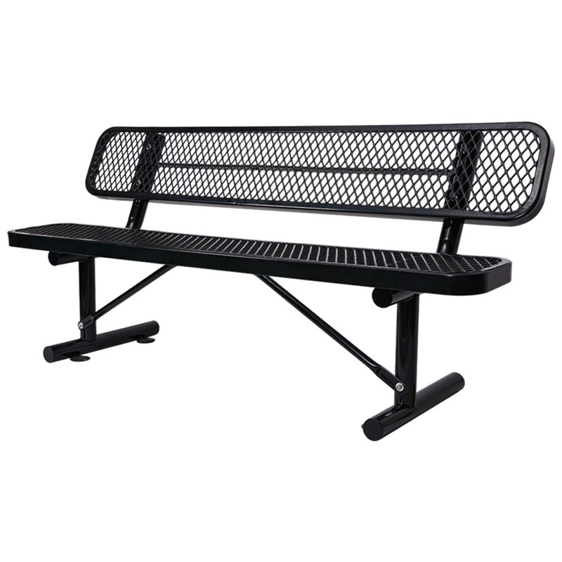 Banc d'extérieur en acier avec dossier, H 32,5 po x l 72,41 po x P 23,2 po, Noir, noir, noir, noir