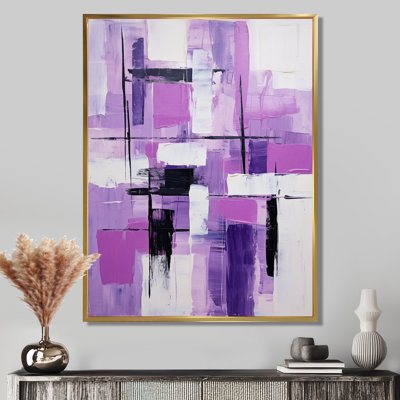 Tachisme mauve cubisme pinceau 3 - Tachisme, reproduction d'art sur toile encadrée