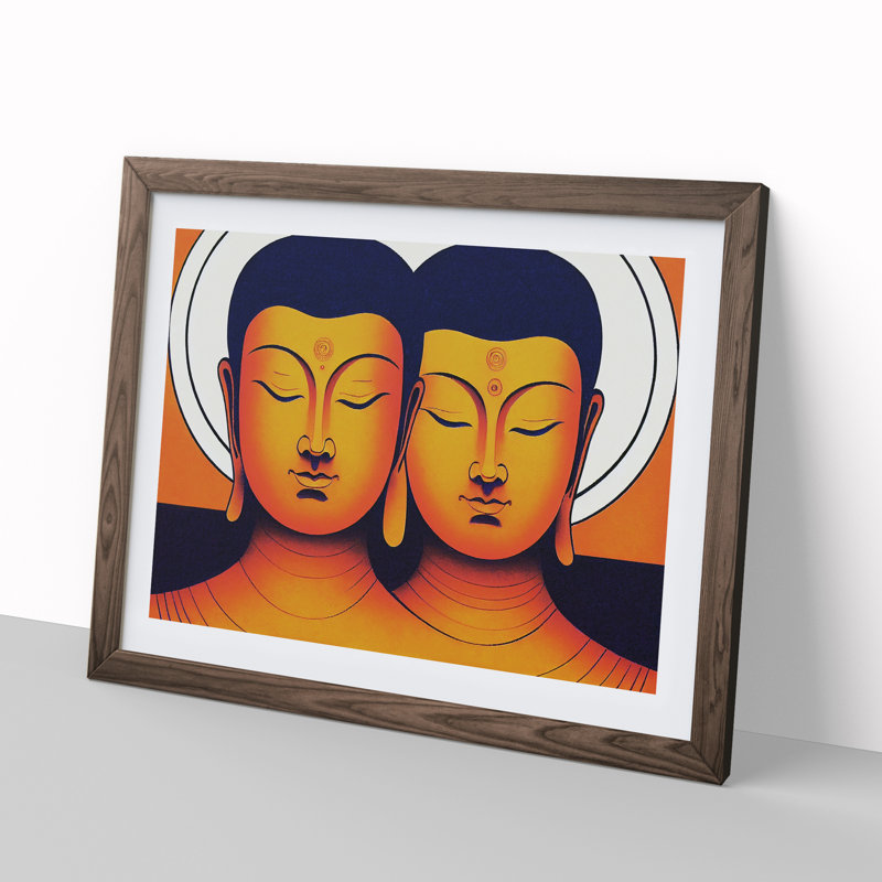 Two Buddha - Framed Print, 46cm H x 64cm W x 2cm D, Walnut  Framed