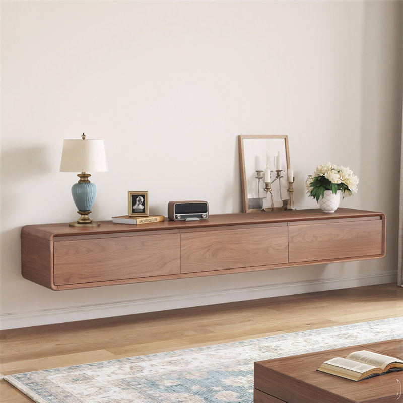 Luxe 2.0m Floating TV Unit for Large Walls - Wall-Mounted Cabinet with Drawers in Walnut, Ideal for 75-Inch & Above TVs in Living Room & Bedroom
