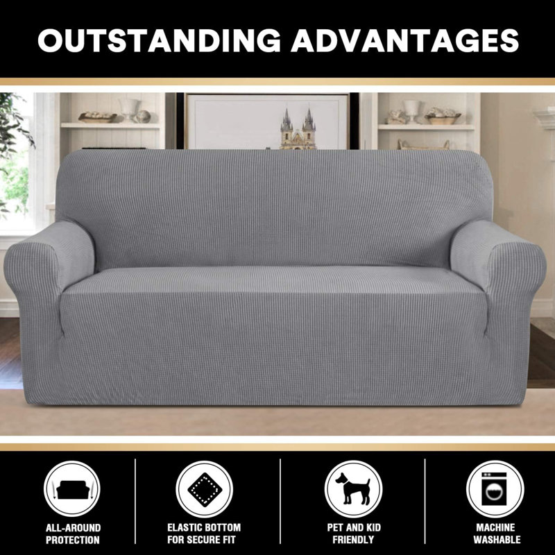 Housse de canapé, Polyester gris / mélange de polyester, H 41 po x l 88 po x P 39 po