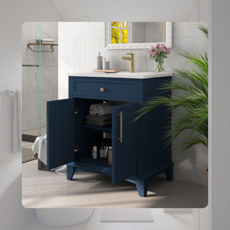 Base de meuble-lavabo moderne 28 "avec tiroirs et poignées en métal, Bleu