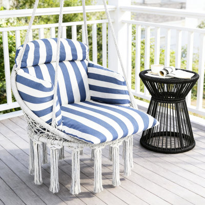 Balancelle douce pour l'extérieur avec balançoire sécuritaire, installation facile et utilisation polyvalente à l'intérieur ou à l'extérieur, bleu blanc, grand coussin de l 31,5 po, coton respirant, structure en acier, suspension rapide,