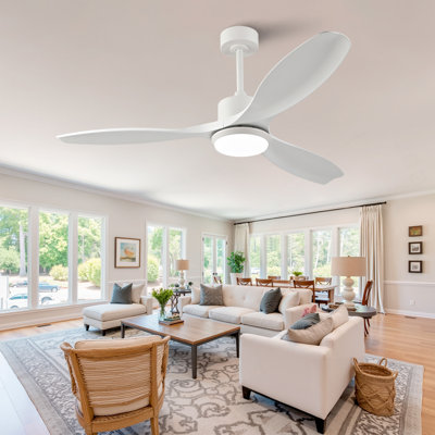 Best-Selling 52-Inch Modern White Ceiling Fan With Light, Featuring 3 ABS Plastic Blades, Remote Control Operation, Reversible DC Motor, And Dimmable LED Lighting.