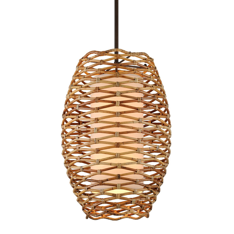 Bronze and Rattan 8-Light Drum Pendant Chandelier