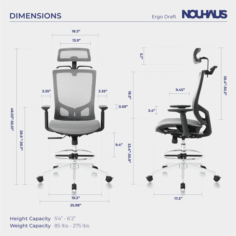 ErgoDraft Tall Standing Drafting Chair, Grey