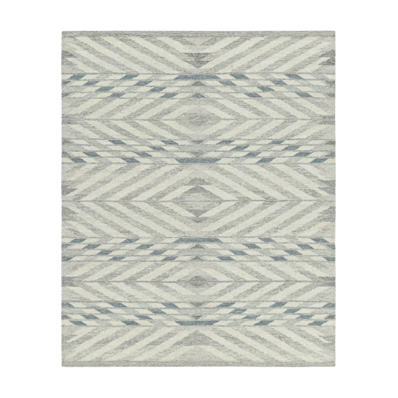 Rug & Kilim’S Scandinavian Rug In Gray And Blue Chevron Patterns, Rectangle 5' x 8'