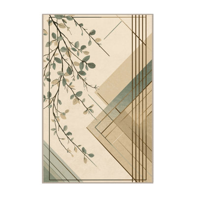 Machine Washable Orlandra Eucalyptus Minimalist Geometric Rug in Beige – Beige Binding