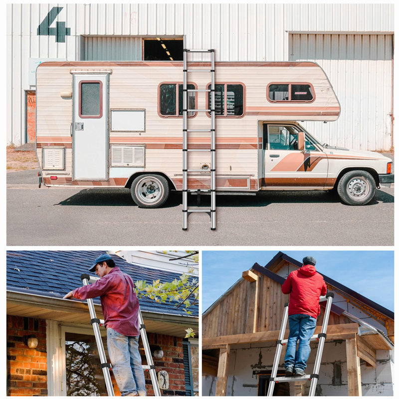 Telescoping Ladders 8.5 FT Aluminum Ladder, One-Button Retraction Collapsible Telescopic Ladder For Home,RV,Attic & Loft,(Silver)