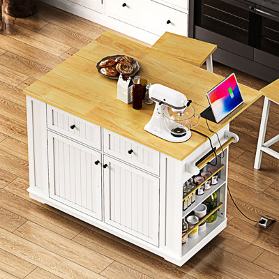 48 Inch Large Kitchen Island With Drop Leaf(No Include Stool)