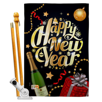 Double Sided 40'' H x 28'' W Polyester New Year's Flag Set