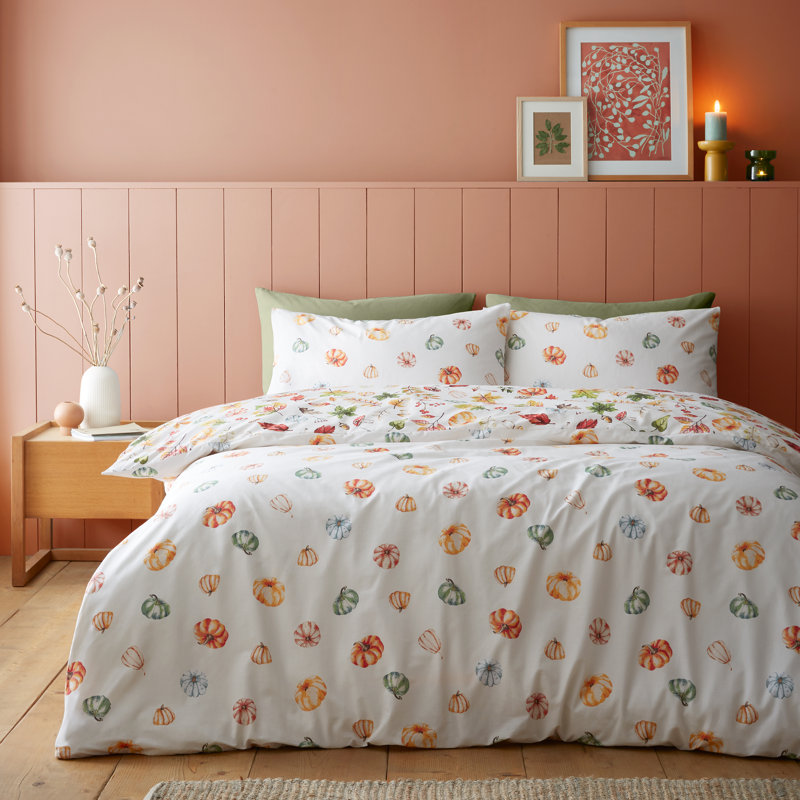 Autumn Pumpkins Reversible Duvet Cover Set, Double Duvet Cover + 2 Standard Pillowcases