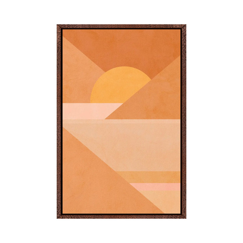 Midmod Geo II Earthy Sunset - Print on Canvas, 152.5 cm H x 101.5 cm W, Classic Brown Wood Framed