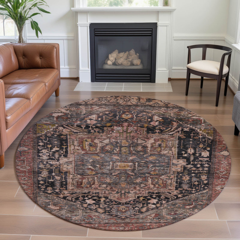 Premium Machine Washable Larock AMF1240 Medallion Rug, Round 8'