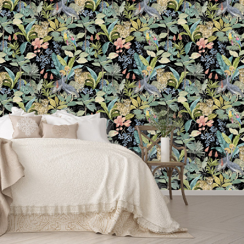 Scorpio 10m x 68cm Matte Finish Wallpaper Roll, Black/Green/Turquoise