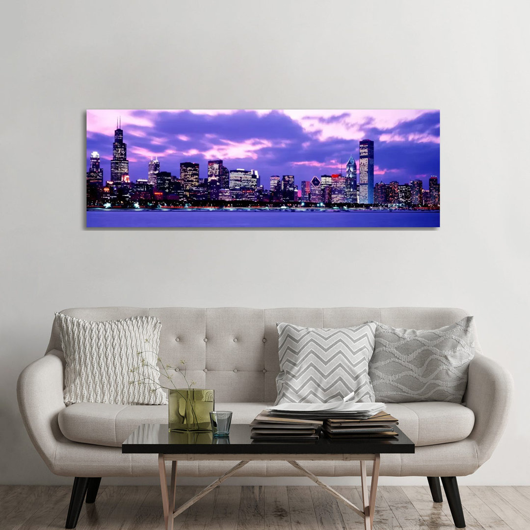 Sunset Chicago IL USA by Panoramic Images - Wrapped Canvas Panoramic Print
