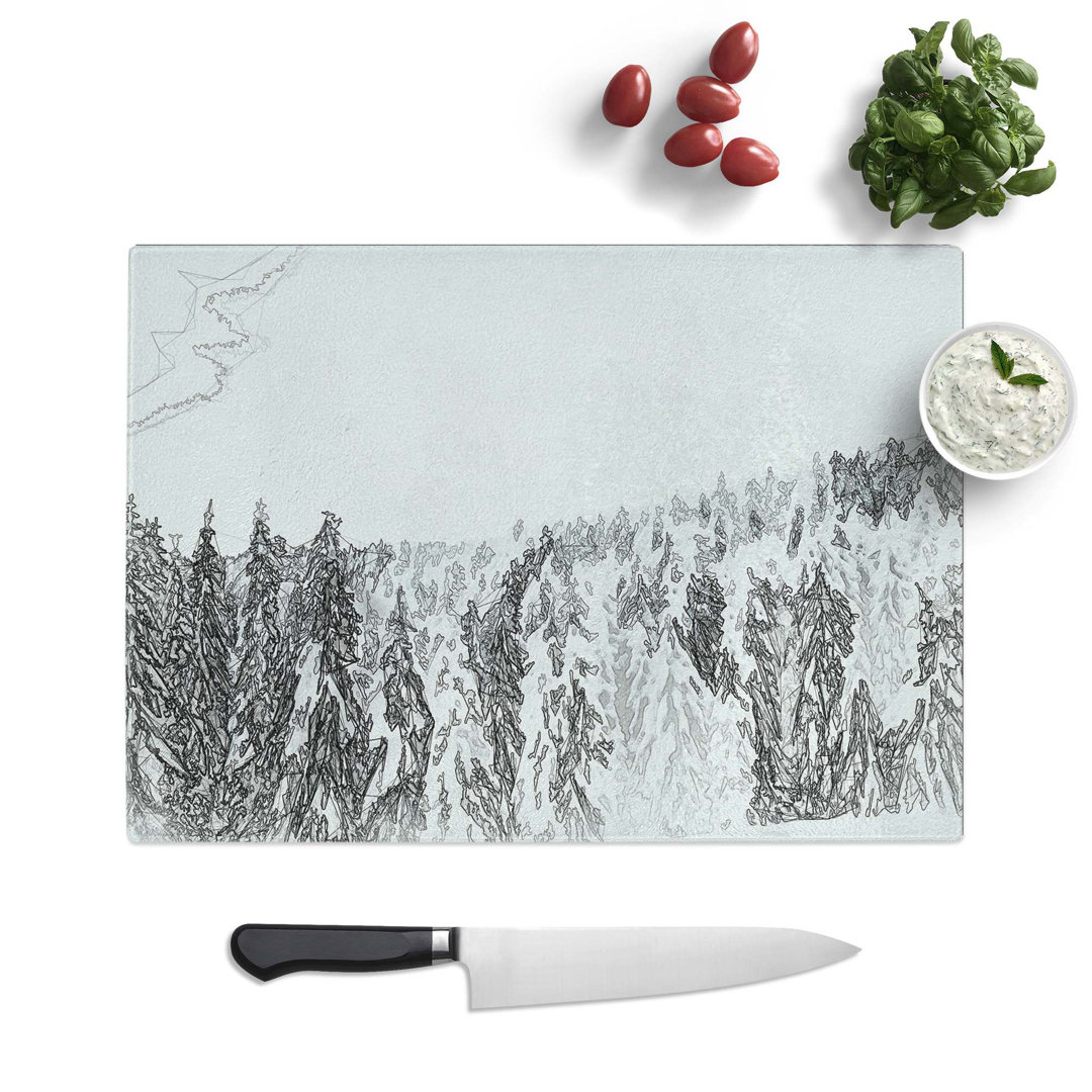 Tempered Glass Winter Trees in Abstract Chopping Board