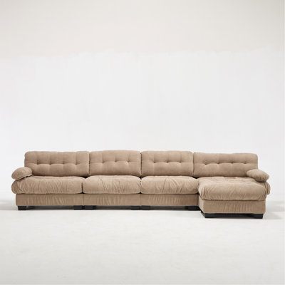 Canapé modulaire modulaire avec nuage, canapé modulaire en forme de L pour le salon, canapé modulaire à assise profonde avec accoudoirs ronds, 6 coussins, canapé moderne en flanelle à 4 places pour la chambre à coucher